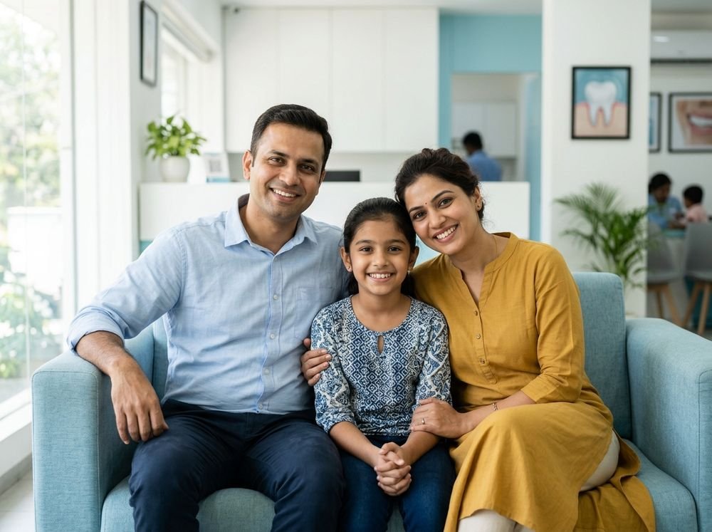 A family smiling after a dental visit