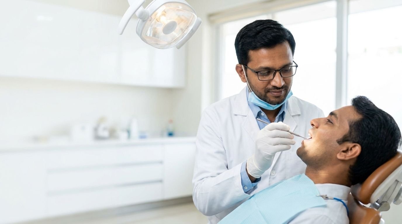 A dentist carrying out a gentle dental examination on a patient