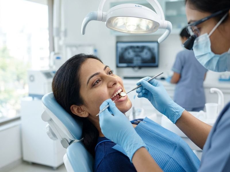 Patient receiving root canal treatment under local anaesthetic