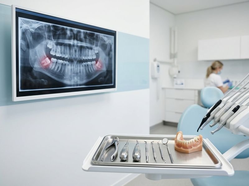 Sterile dental instruments prepared for a tooth extraction